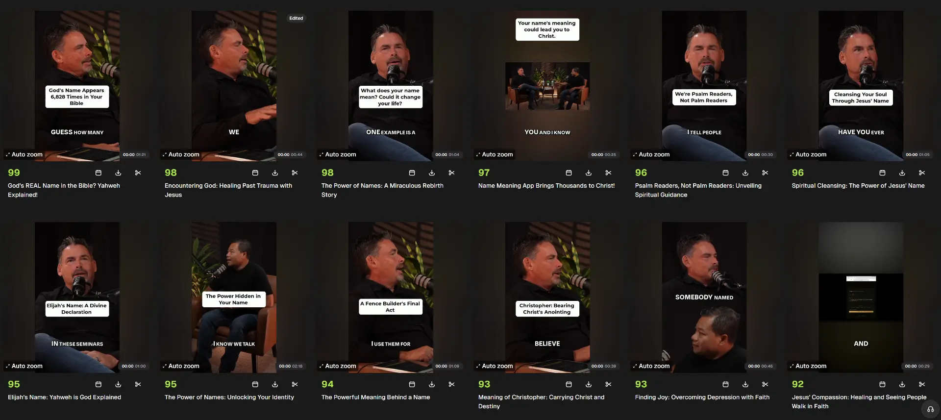 Selection of vertical video shorts produced from the Name Translation Bible podcast episode